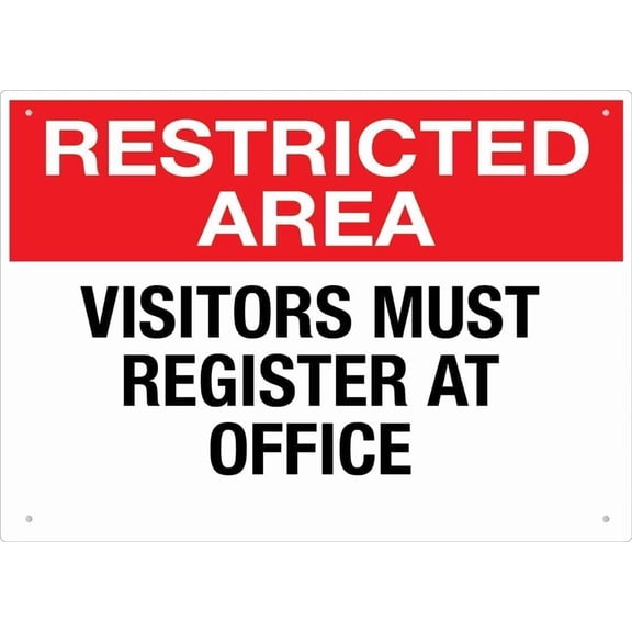 Restricted Area Visitors Register At Office Tin Sign, Ink Printed Aluminum Decor for House Business, Visitor Check-In Sign, 8x12 Inch