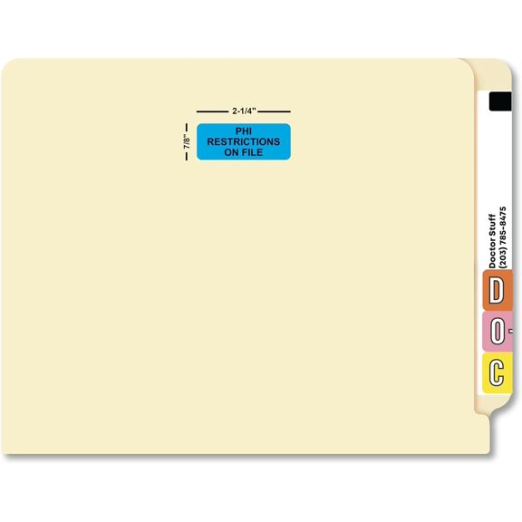 Restrictions On File Label, 2-1/4” x 7/8”, Blue/Black, Permanent Adhesive, HIPAA Patient Privacy, 420 Stickers/Box,
