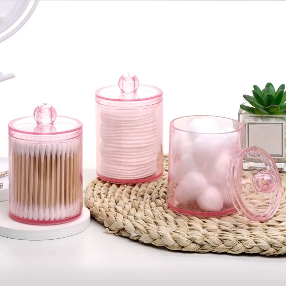 Restroom Bathroom Organizers and Storage Containers, Plastic Containers with Lids for Cotton Swab, Cotton Round Pads, Floss