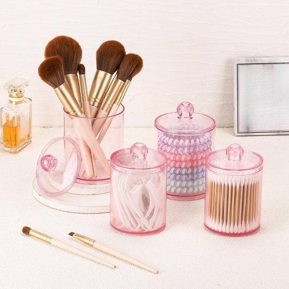Restroom Bathroom Organizers and Storage Containers, Plastic Containers with Lids for Cotton Swab, Cotton Round Pads, Floss