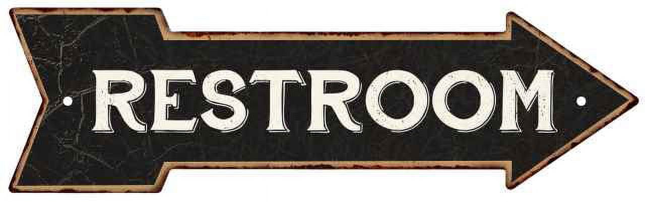 Vintage Black Metal Restroom Arrow Sign 5x17
