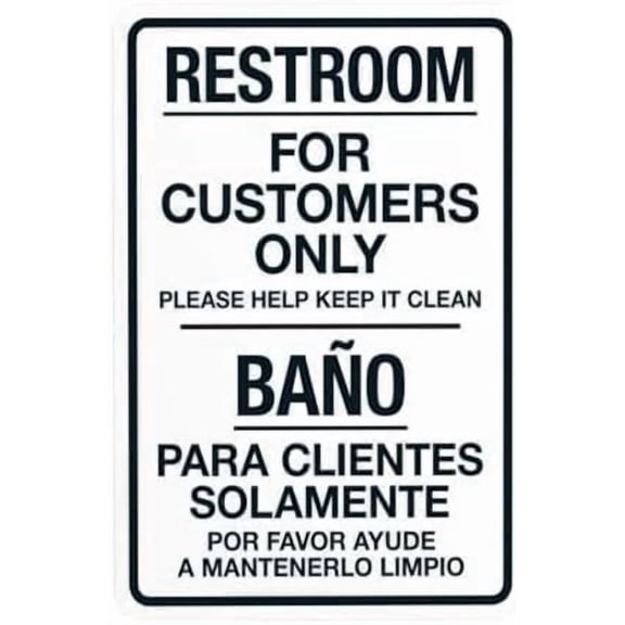 Restroom For Customers Only Keep Clean Bilingual Warning Metal Sign, Security Plaque for Business Home Garage Street, Dual-Language Restroom Sign, 8x12 Inch For Home Wall Art Decor Metal Tin Sign