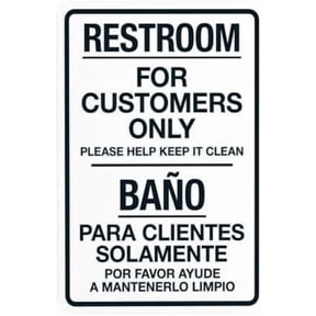 Restroom For Customers Only Please Help Keep It Clean Bilingual Warning Sign, Restroom Security Metal Signs for Busines Home Garage Street Wall Caution Decor 8 x 12 Inch