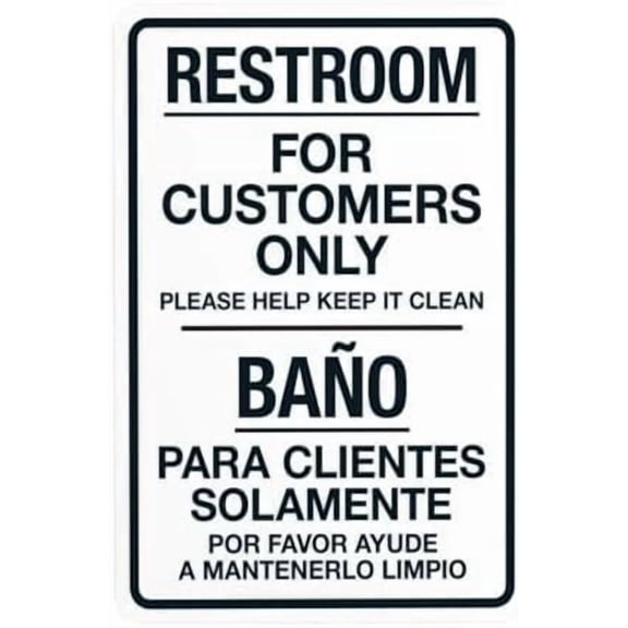 Restroom For Customers Only Please Help Keep It Clean Bilingual Warning Sign, Restroom Security Metal Signs for Busines Home Garage Street Wall Caution Decor 8 x 12 Inch