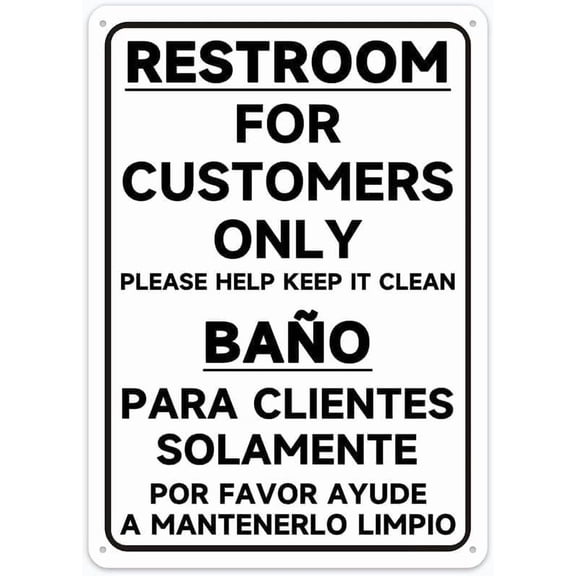 Restroom for Customers Only Sign – 8x12 Inch RustFree Aluminum,Reflective & Weatherproof,Bilingual English/Spanish,Indoor/Outdoor Use,Please Help Keep Clean Sign