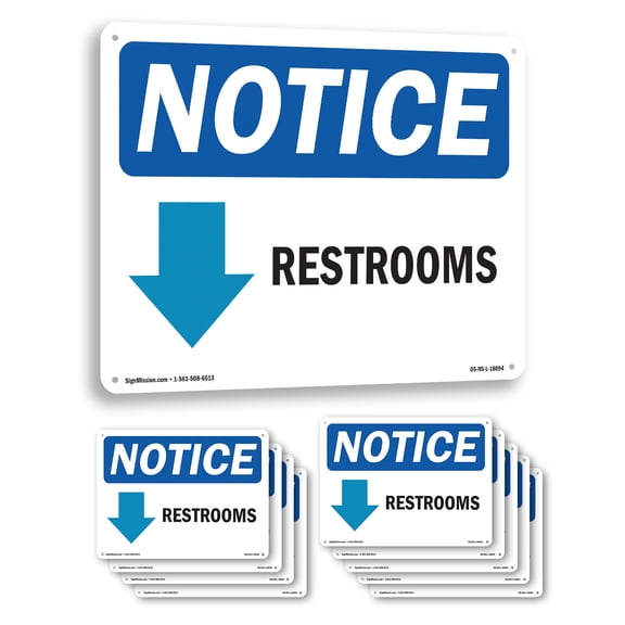 Restroom [Down Arrow] OSHA Notice Aluminum Sign 10 Inch x 7 Inch - 10 Pack