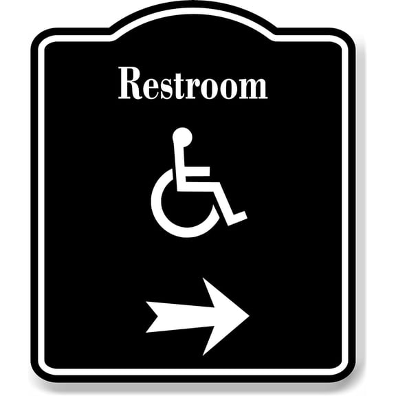 Restroom Handicap Right Arrow BLACK Aluminum Composite Sign, 8.5"x10"