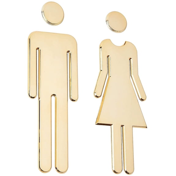 Restroom Identification Signs Men Women Brushed Bathroom Sign Door Signage Decor Plastic Figure Set Self Adhesive Back for Business Office Restaurant (Gold)