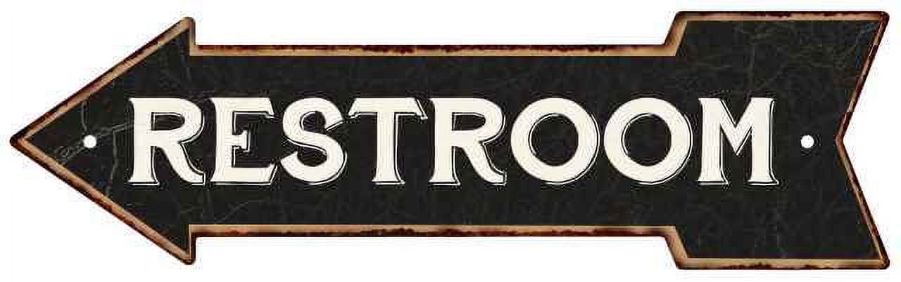 Vintage Black Aluminum Restroom Arrow Sign 5" x 17"