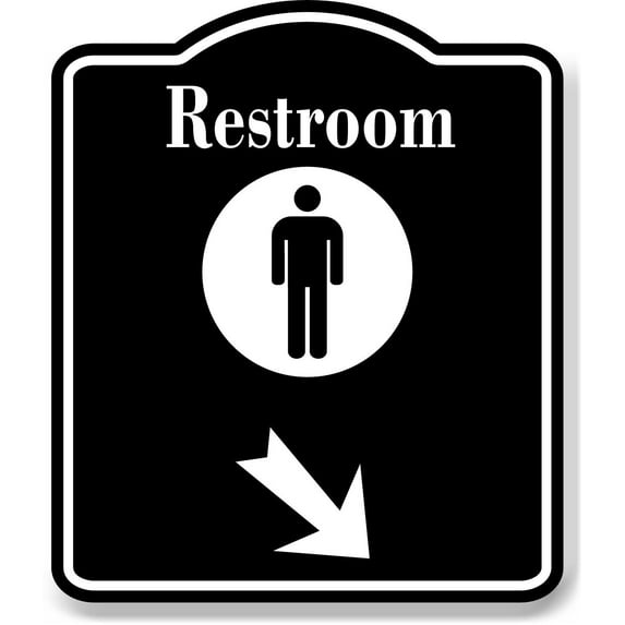 Restroom Men 45 Degree Down Right Arrow BLACK Aluminum Composite Sign, 15"x18"