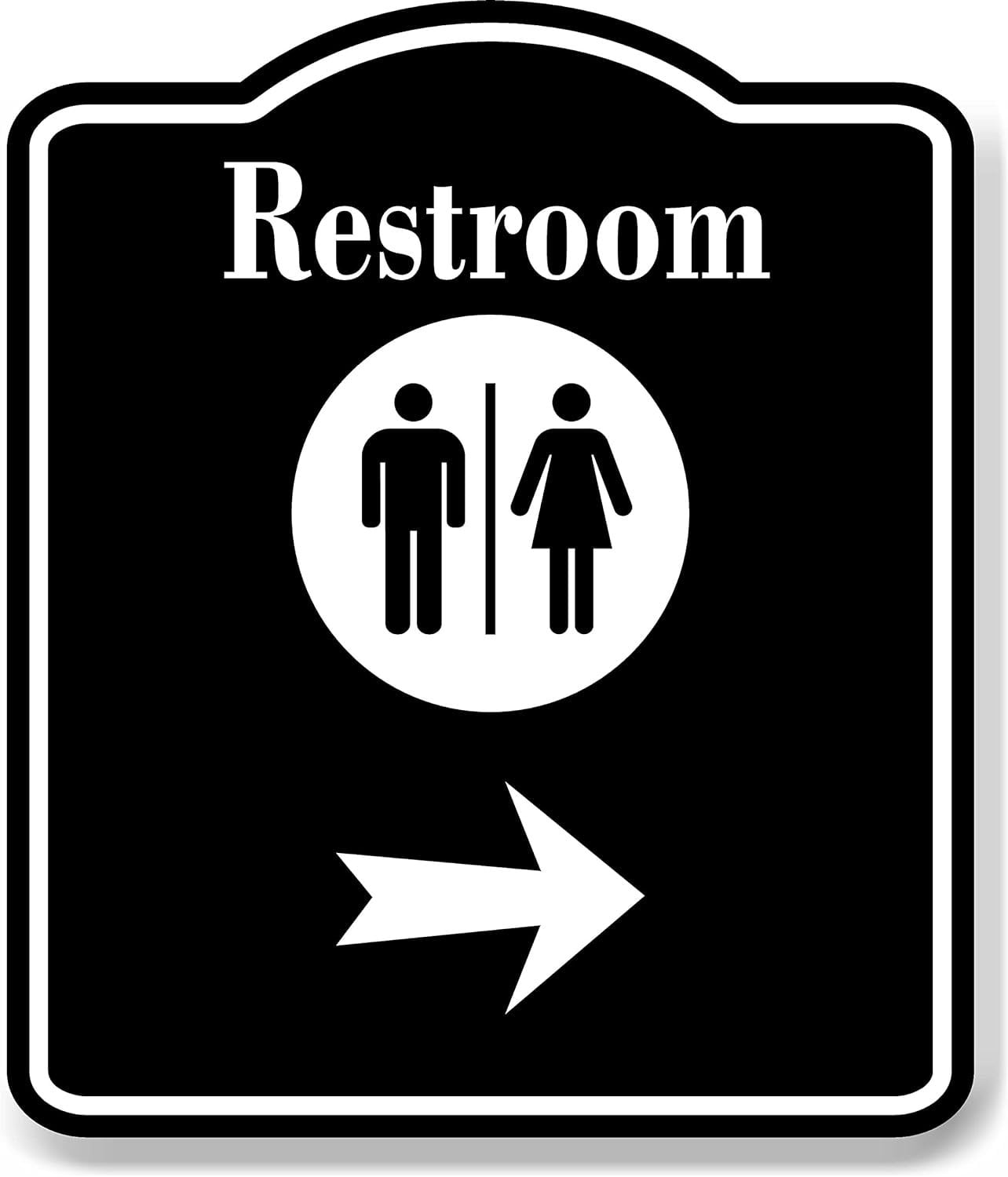 Restroom Men Women Right Arrow BLACK Aluminum Composite Sign, 8.5