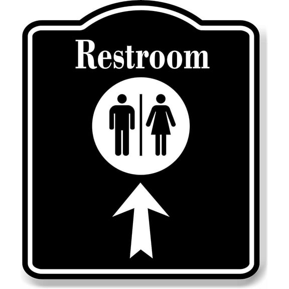 Restroom Men Women Up Arrow BLACK Aluminum Composite Sign, 8.5"x10"