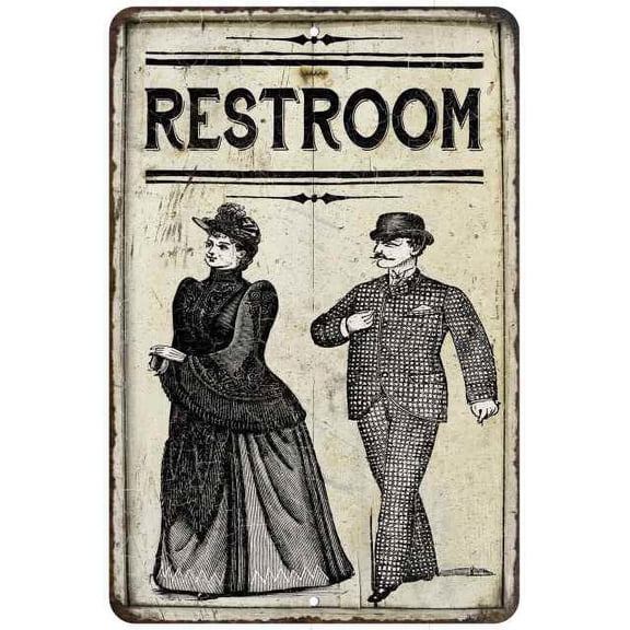 Restroom Men & Women Vintage Look Chic Distressed 12x18 Metal Sign