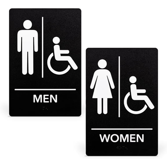 ExcelMark Restroom Sign for Business ADA Compliant Braille Bathroom Sign with Double Sided Tape Metal and Plastic Sign, Set of 2