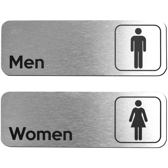 GLOBE ROCKET Brushed Aluminum Metal Bathroom Door Signs - Set of 2