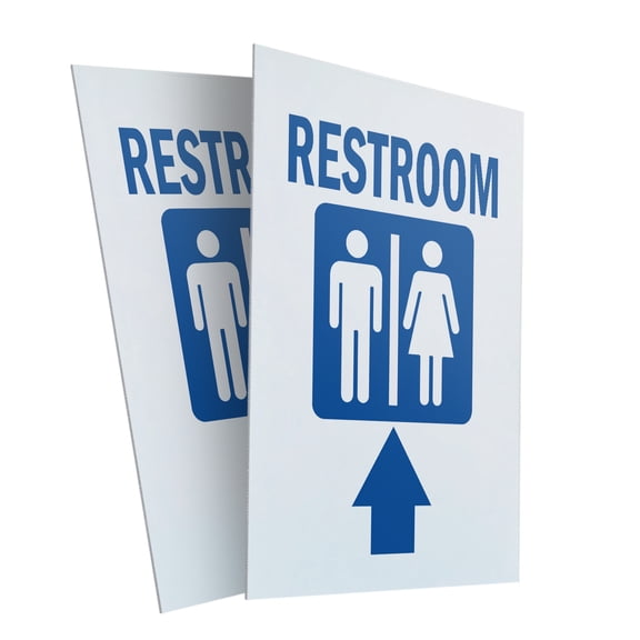 Restroom With Up Arrow (2-PACK) 24" x 36" Plastic Signs | Sign Insert 4mm Corrugated Plastic Signs Storefront Window Poster