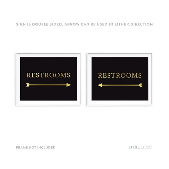 Restrooms Black and Metallic Gold Wedding Direction Signs