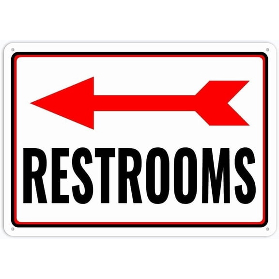 Restrooms Left Arrow Aluminum Metal Sign, Plaque for Home Bar Club Kitchen Restaurant, Restroom Directional Sign, 8x12 Inch For Home Wall Art Decor Metal Tin Sign