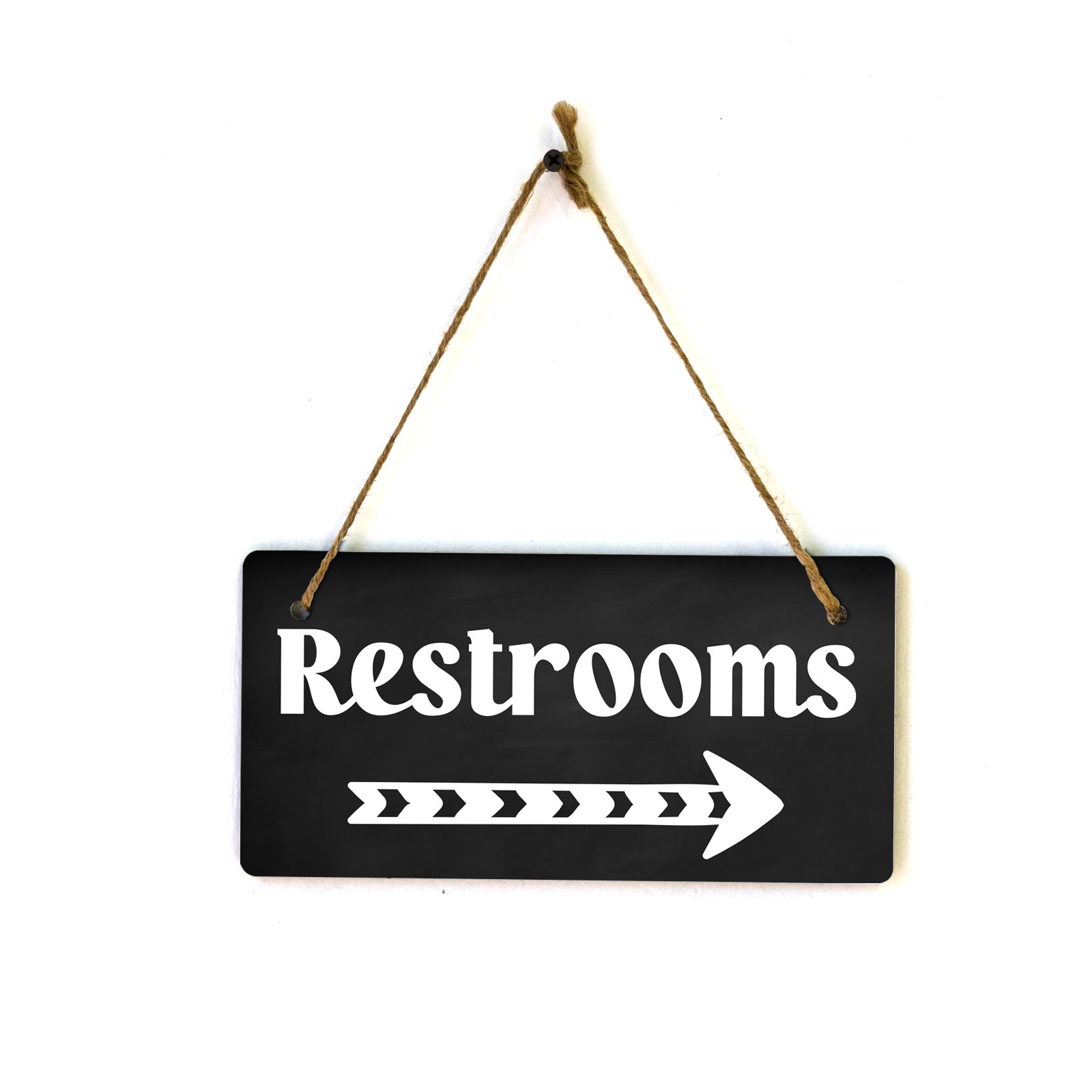 Restrooms Right Arrow 5x10 Hanging Plus Wall or Door Sign | Bathroom ...