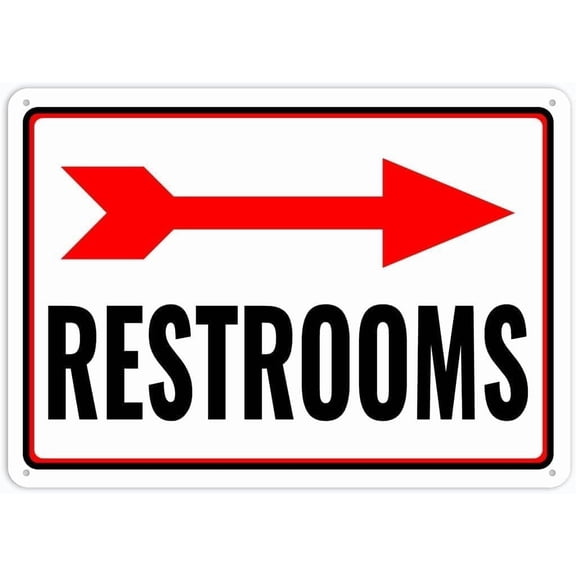 Restrooms Right Arrow Aluminum Metal Sign, Wall Decor Plaque for Home Bar Club Kitchen Restaurant, Restroom Guidance Sign, 8x12 Inch