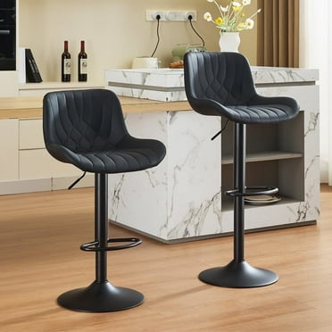 Restworld Adjustable Swivel Counter Height Bar Stools with Back, Set of 2, Modern Dining Barstools with Footrest，Black