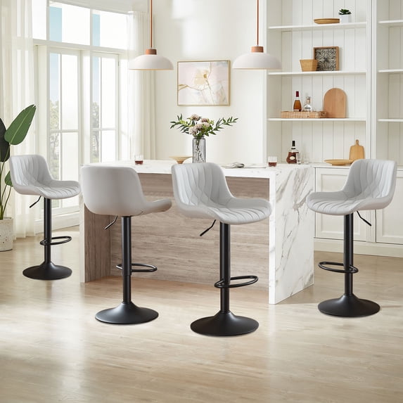 Restworld Solo Classic Adult Low Back Adjustable Seat Height Bar Stools - Set of 4, Gray