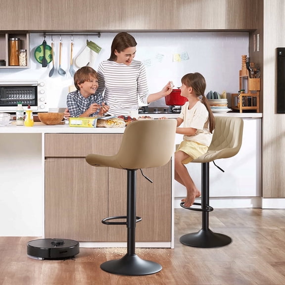 Restworld Adjustable Swivel Counter Height Bar Stools with Back, Set of 4, Modern Dining Barstools with Footrest,Khaki