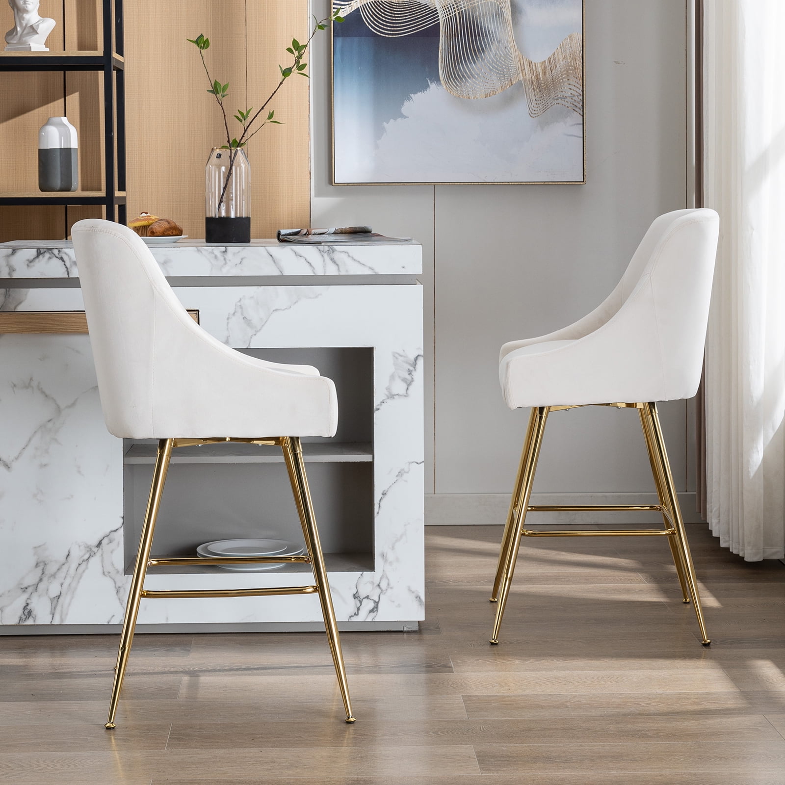 Restworld Bar Stools Set of 4, Back and Armrest,Velvet Modern Bar ...