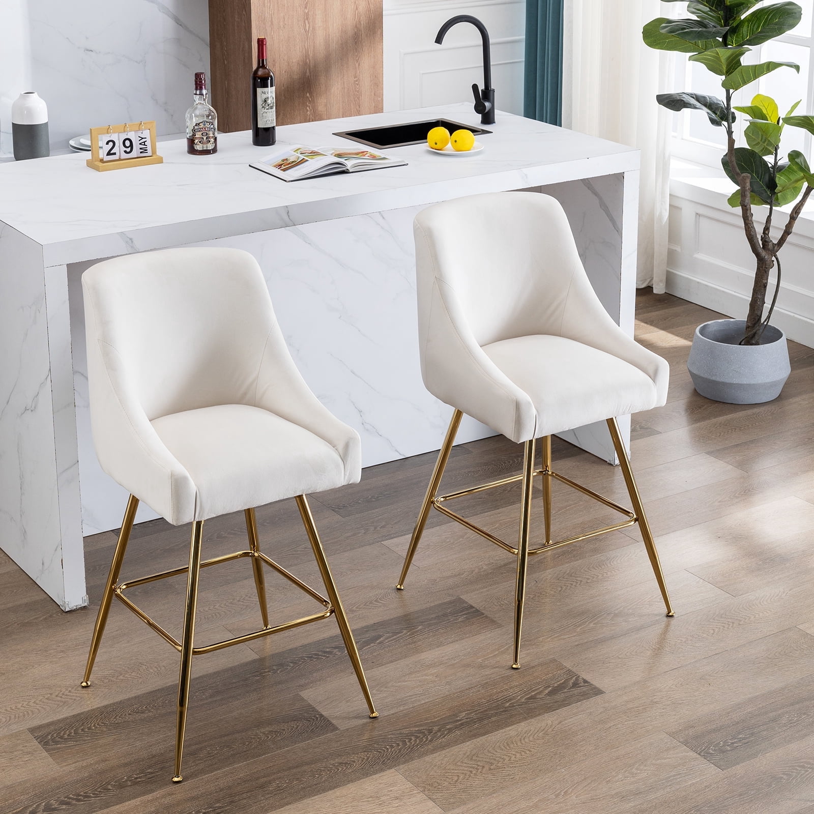 Restworld Bar Stools Set of 6, Back and Armrest,Velvet Modern Bar Chairs for Home and Kitchen ...