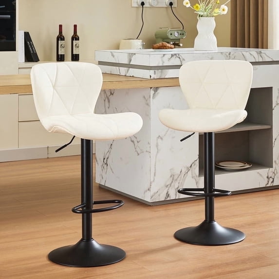 Restworld BarStools Set of 2, Adjustable Faux PU Leather Modern Armless Bar Chairs for Kitchen,Beige