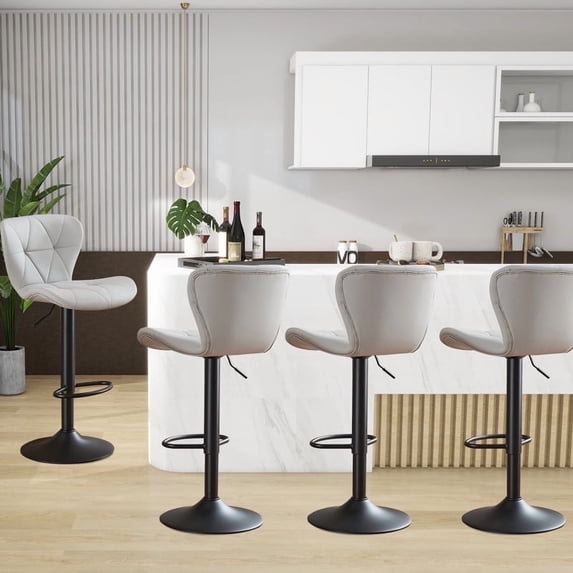 Restworld BarStools Set of 4, Adjustable Faux PU Leather Modern Armless Bar Chairs for Kitchen,Beige