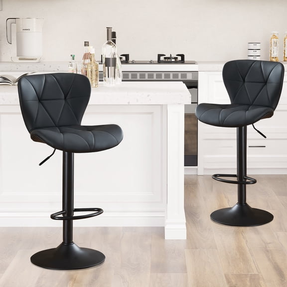 Restworld Armless Adjustable Faux PU Leather and Modern Bar Stools - Set of 2, Black
