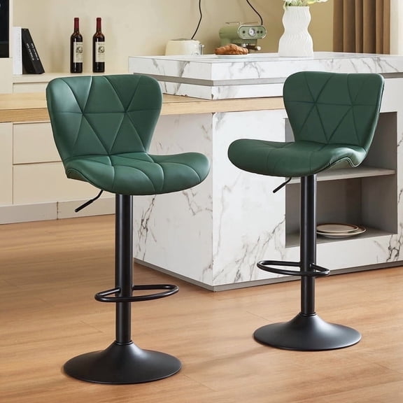 Restworld Armless Adjustable and Faux PU Leather Bar Stools - Set of 2, Green