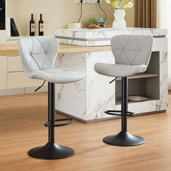 Restworld Bar Stools Set of 2, Adjustable Faux PU Leather Modern Armless Bar Chairs for Kitchen,Grey