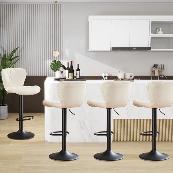 Restworld Solo Classic Adult Low Back Adjustable Seat Height Bar Stools - Set of 4, Beige