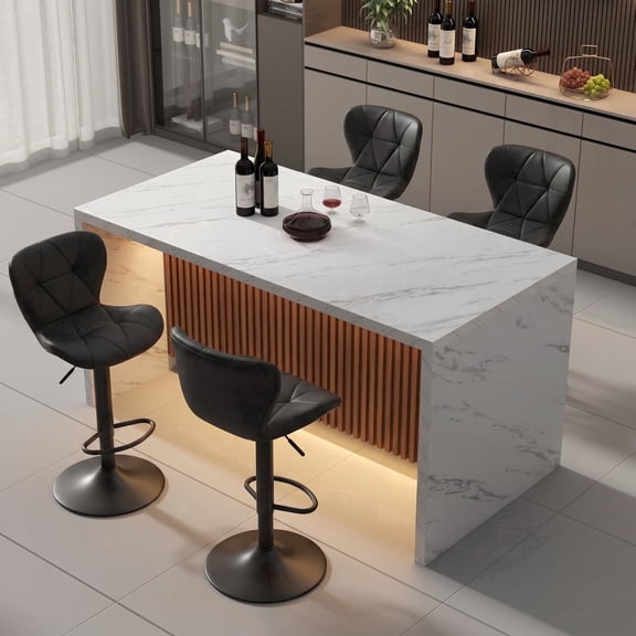 Restworld BarStools Set of 4, Adjustable Faux PU Leather Modern Armless Bar Chairs for Kitchen,Black
