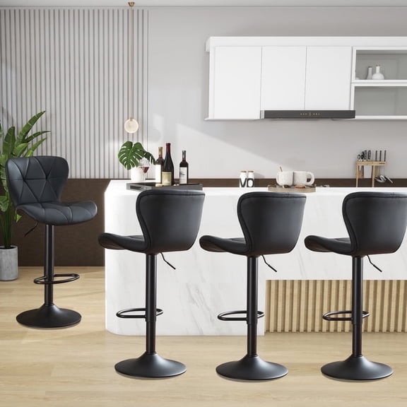 Restworld BarStools Set of 4, Adjustable Faux PU Leather Modern Armless Bar Chairs for Kitchen,Black