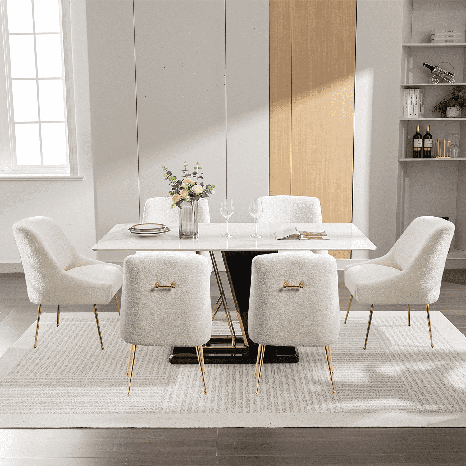 Restworld Boucle Fabric Dining Chairs Set of 6,Modern Upholstered