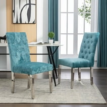 Restworld Dining Nook Chair,Tufted Upholstered High Back Velvet Kitchen Chairs,Set of 2,Light Green
