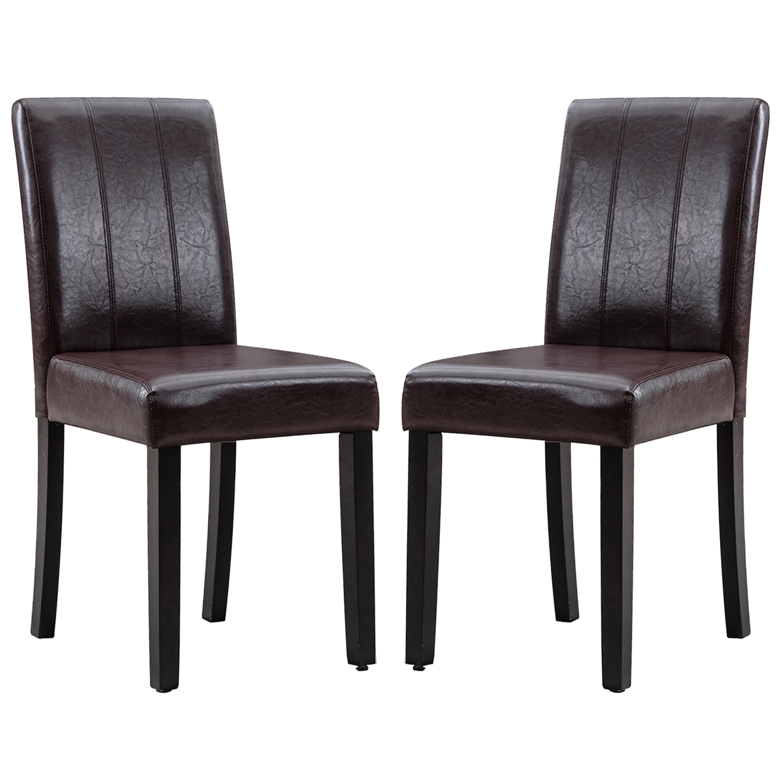 Dark Brown Faux Leather Upholstered Parsons Side Chair Set