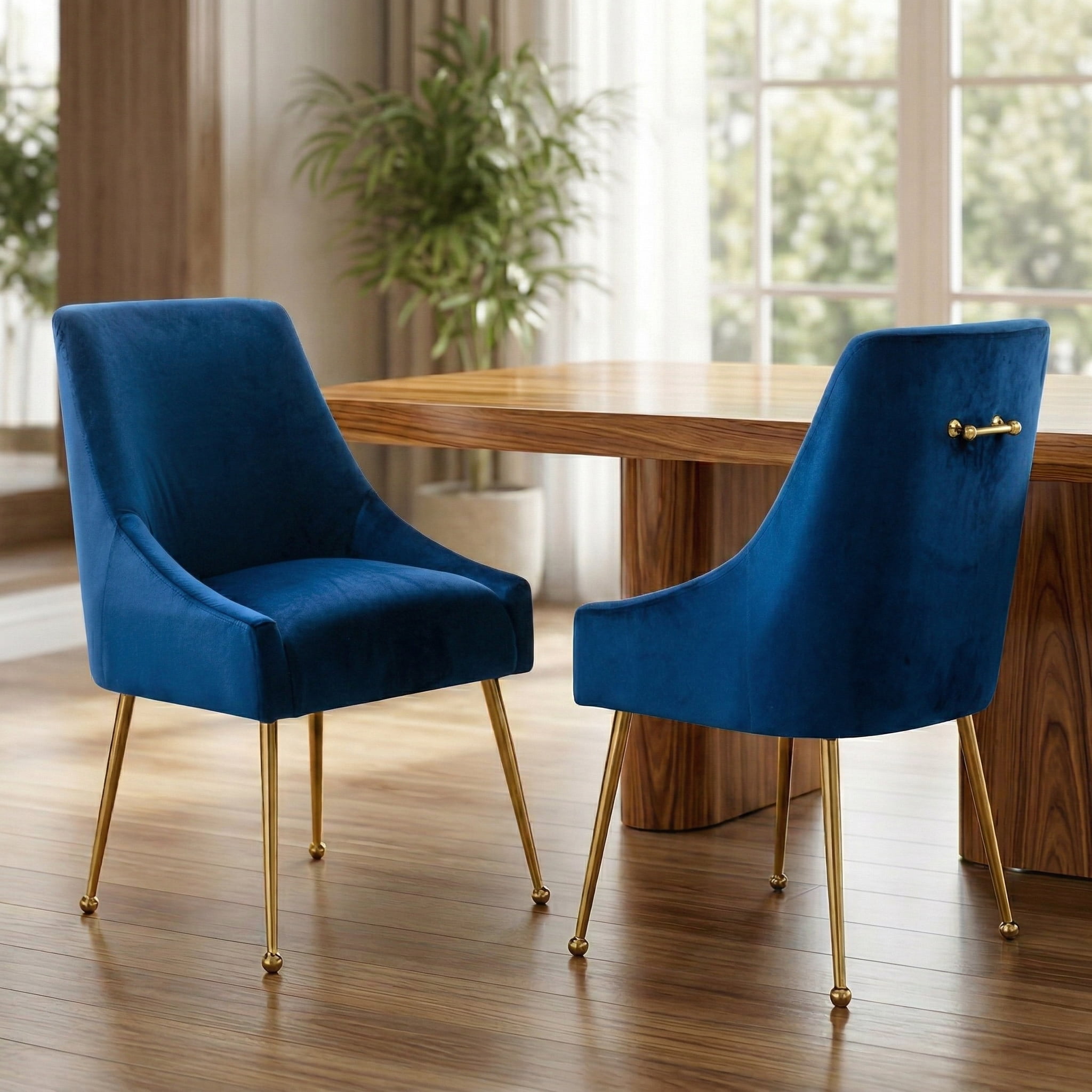 Restworld Velvet Dining Chairs Set of 2, Modern Upholstered Dining Chairs with Gold Metal Legs,Tufted Dining Chairs for Living Room, Bedroom, Kitchen,Blue