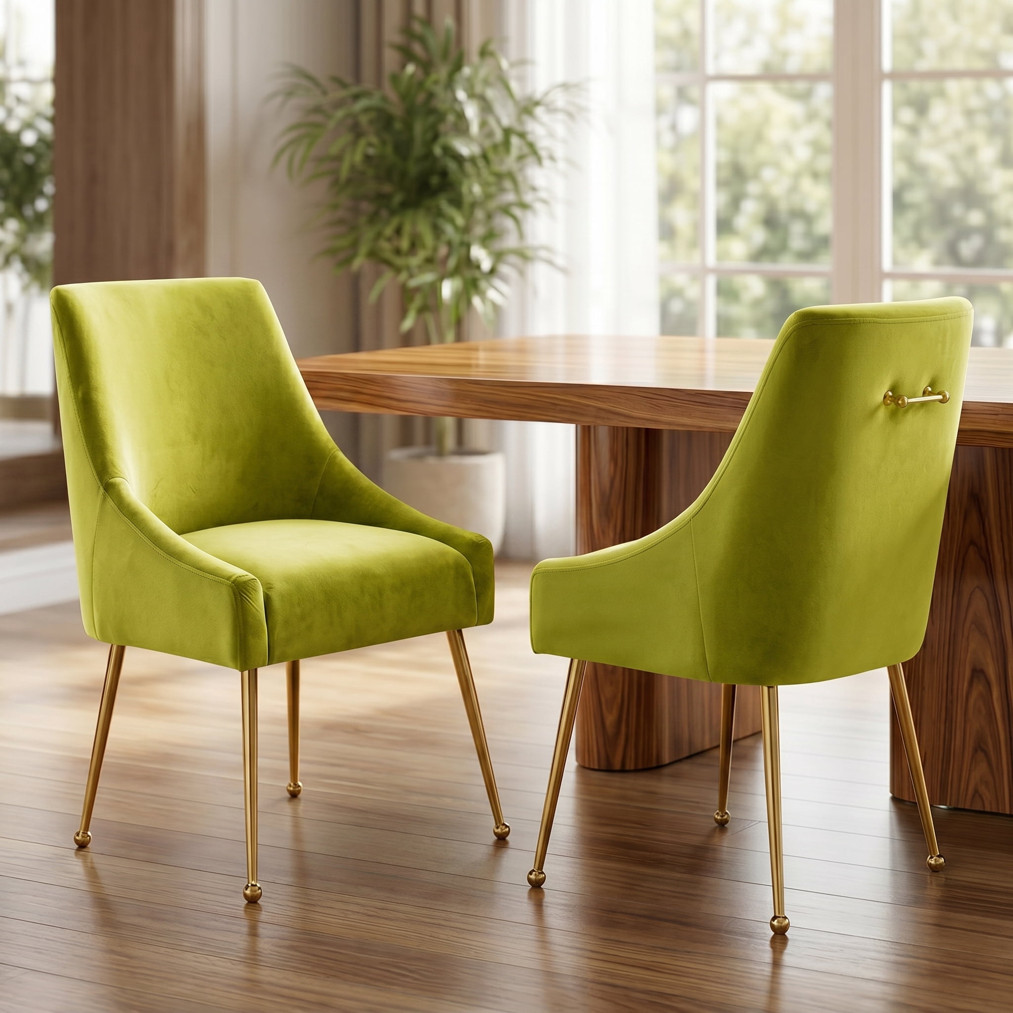 Restworld Velvet Dining Chairs Set of 2, Modern Upholstered Dining Chairs with Gold Metal Legs,Tufted Dining Chairs for Living Room, Bedroom, Kitchen,Yellow green