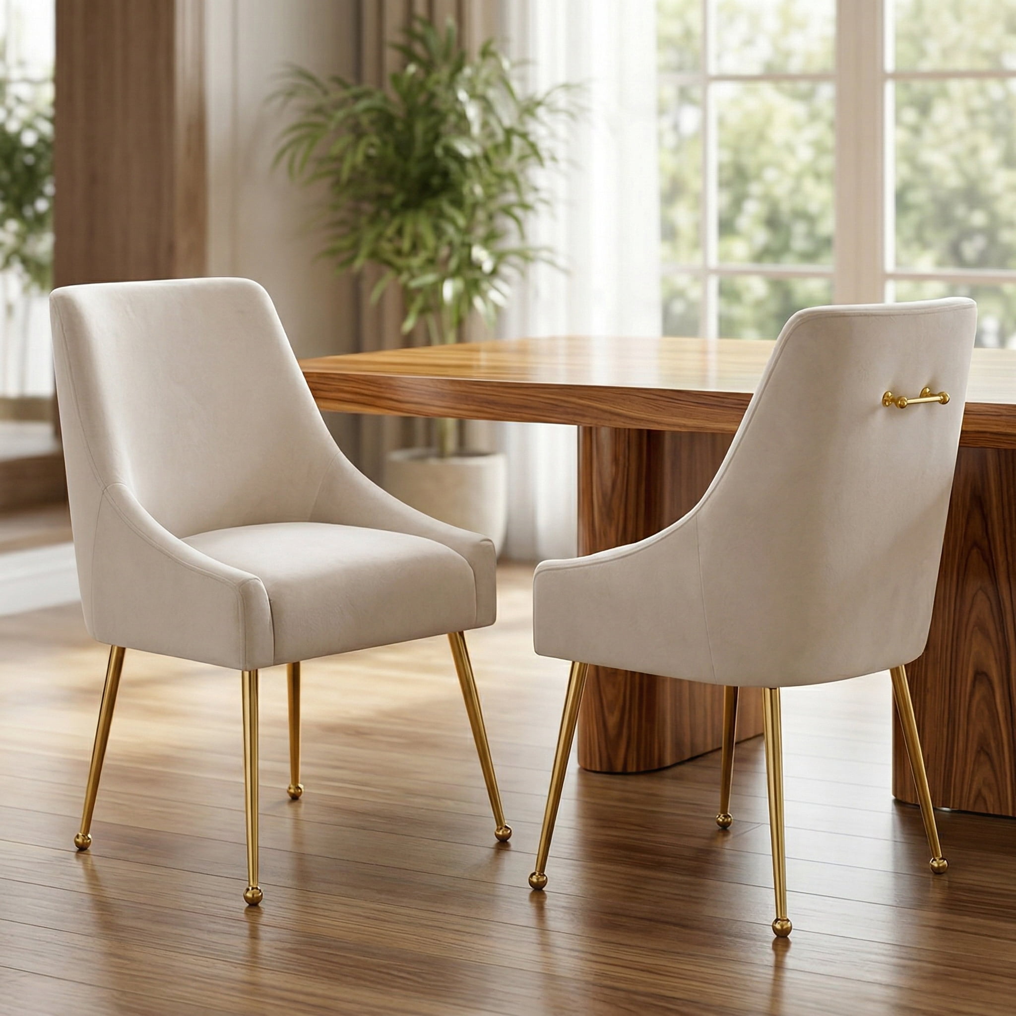 Restworld Solo Classic Modern Tween Love Velvet Sponge Solid Print Dining Arm Chairs, White (Set of 2)