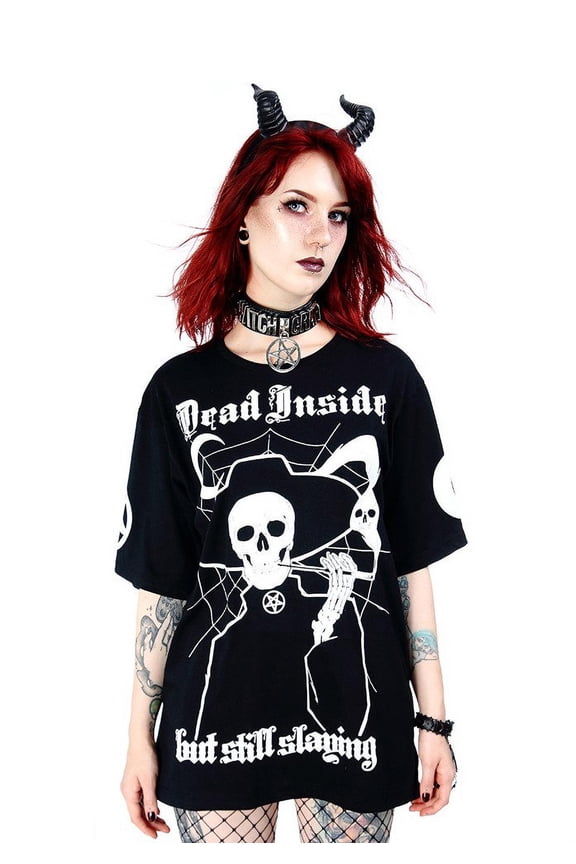 Dead Inside Gothic Oversized T-Shirt, Black (Small)