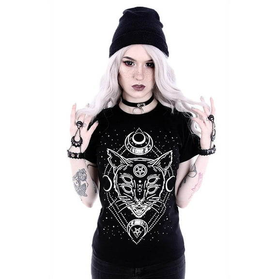 Restyle Gothic Galaxy Moon Cat T-Shirt (XL)