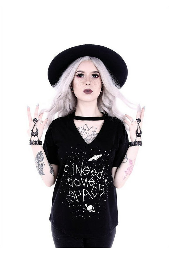 I Need Some Space Constellation Gothic V-neck with Choker Shirt (Small)