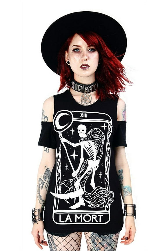 La Mort Gothic Women's Cold Shoulder Shirt, Black (XS)