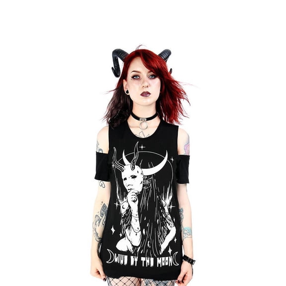 Restyle Live by the Moon Cold Shoulder Gothic Shirt (XL)