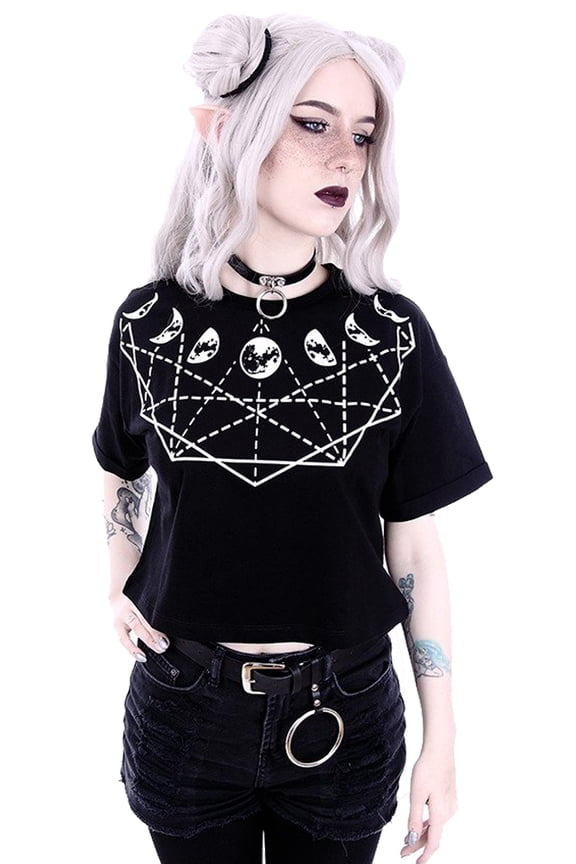 Moon Geometry with Moon Phases Gothic Women's Crop Top, Small