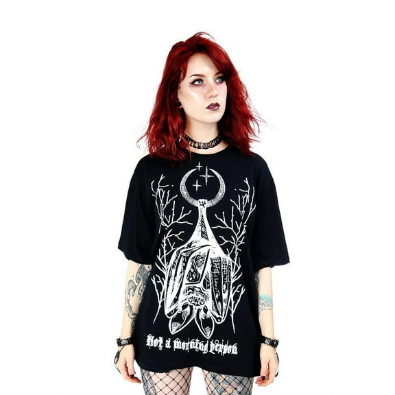 Restyle Not a Morning Person Bat Oversized T-Shirt, Black (XS)